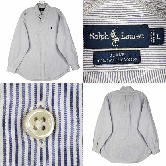 Polo Ralph Lauren Shirt Mens Size Large Blue White Striped LS Button Down Blake - Picture 1 of 10